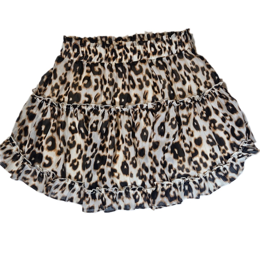The Impeccable Pig Skirt Womens S Beige Animal Print Ruffle Layered Chiffon